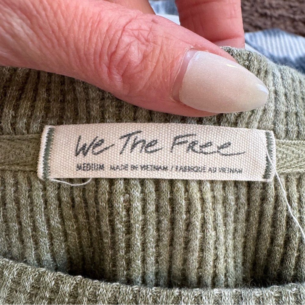 We The Free People Tyed Down Tee Oversized Shirt Waffle Knit Green Tie Dye M - Picture 5 of 11